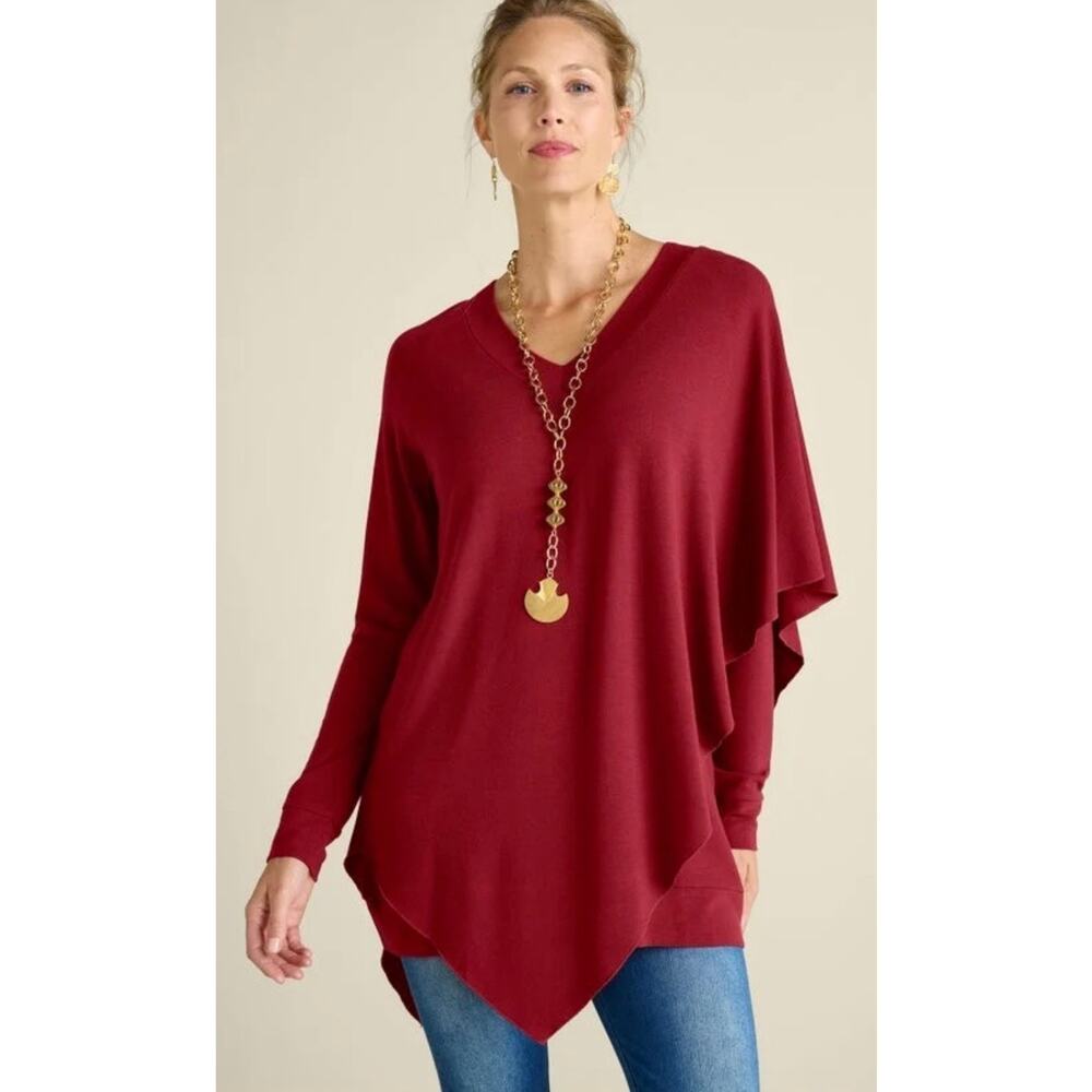 Soft Surroundings Red Layered Draped Asymmetrical Long Sleeve Soft V-Neck Top 3X